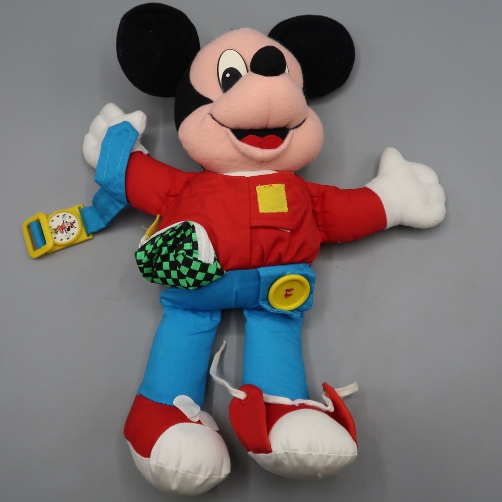 Vintage Disney Mickey Mouse Mattel Plush Educational Learn To Dress Doll